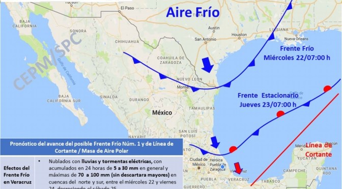 Activan Alerta Gris por el ingreso del primer frente frío en Veracruz