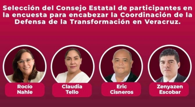 Nahle, Zenyazen, Cisneros y Claudia Tello van por la encuesta de Morena.