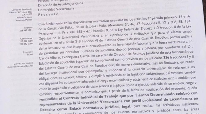 Trabajador de la UV denuncia despido injustificado tras señalar presunta violencia institucional